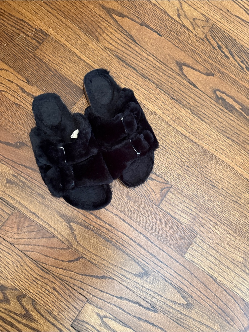 Black Faux Fur Slide Sandals